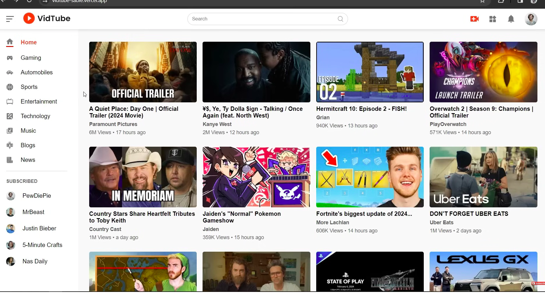 ReactJS YouTube Mockup